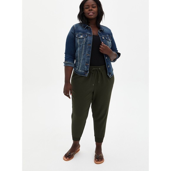 * *SOLD* * Torrid Olive Green Pull On Long Fancy Jogger Pants size 1 or 14/16 - Picture 1 of 8